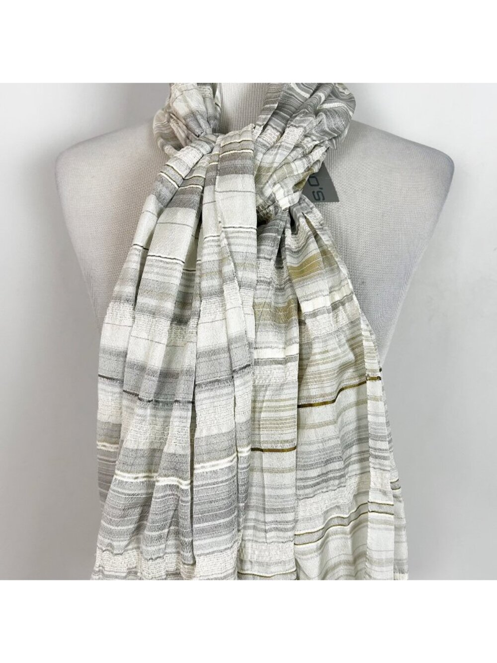 NEW Chico’s Neutral‎ Stripe Lightweight Scarf Fringe Spring Women's